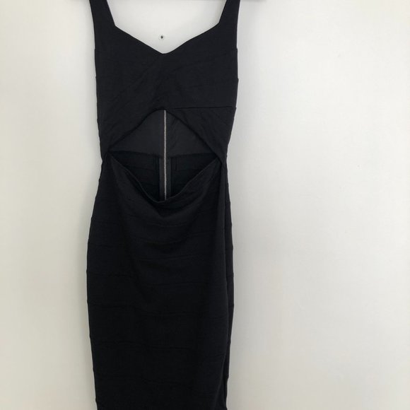Express - Peekaboo Bodycon Midi Black Dress - Picture 3 of 5
